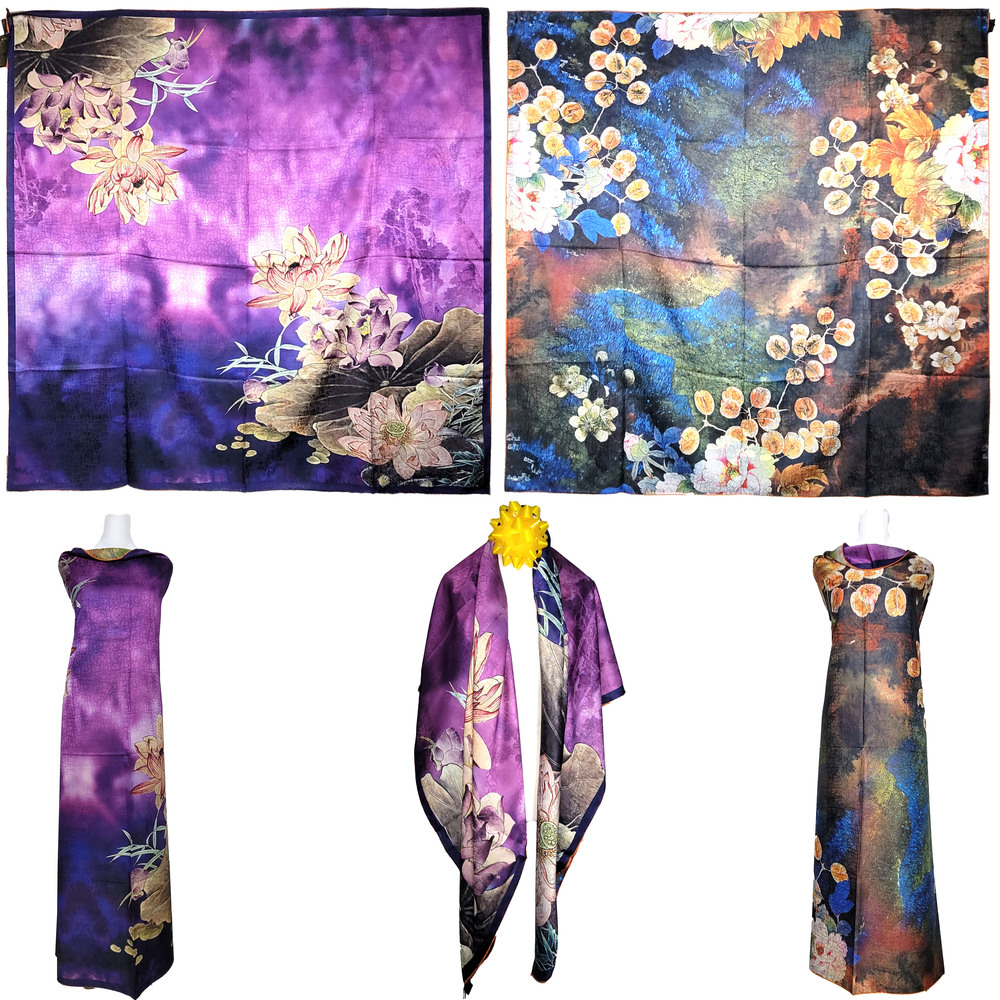 NWT Double Sided Silk Scarf 53"x53" Large Square Shawl Wrap XiangYunSha 36481
